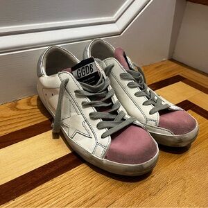 EUC Golden Goose Size 7 Pink, White with Blue Stitching